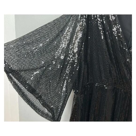 Boohoo Size 18 Sequin Kimono Sleeve Skater Dress Black Cocktail Party - Picture 12 of 14